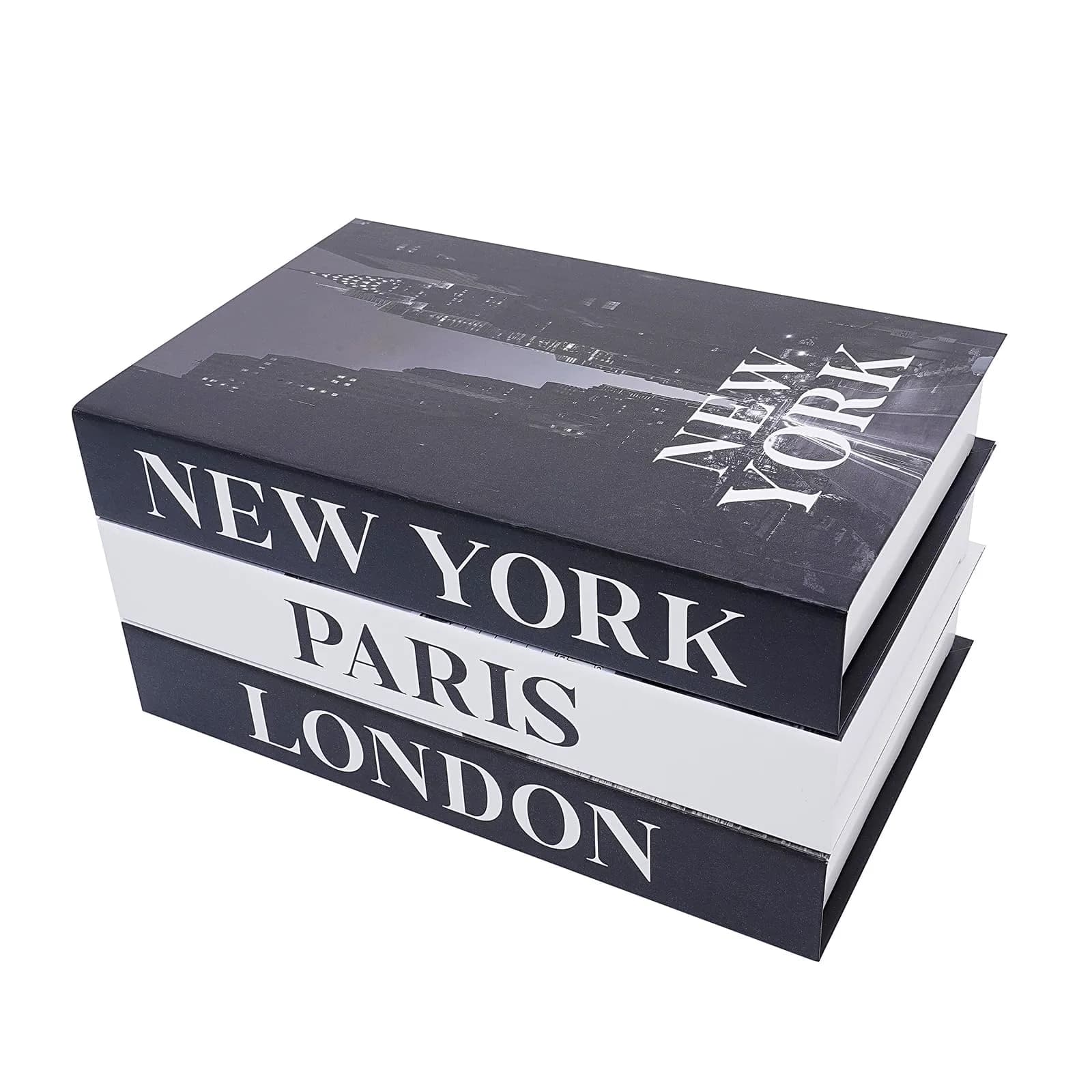 YOYMJBY Faux Decorative Books Set 3-Paris London Newyork Kiss | Aesthetic Home Decor for Coffee Tables & Shelves - main product image