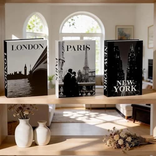 YOYMJBY Faux Decorative Books Set 3-Paris London Newyork Kiss | Aesthetic Home Decor for Coffee Tables & Shelves thumbnail 4