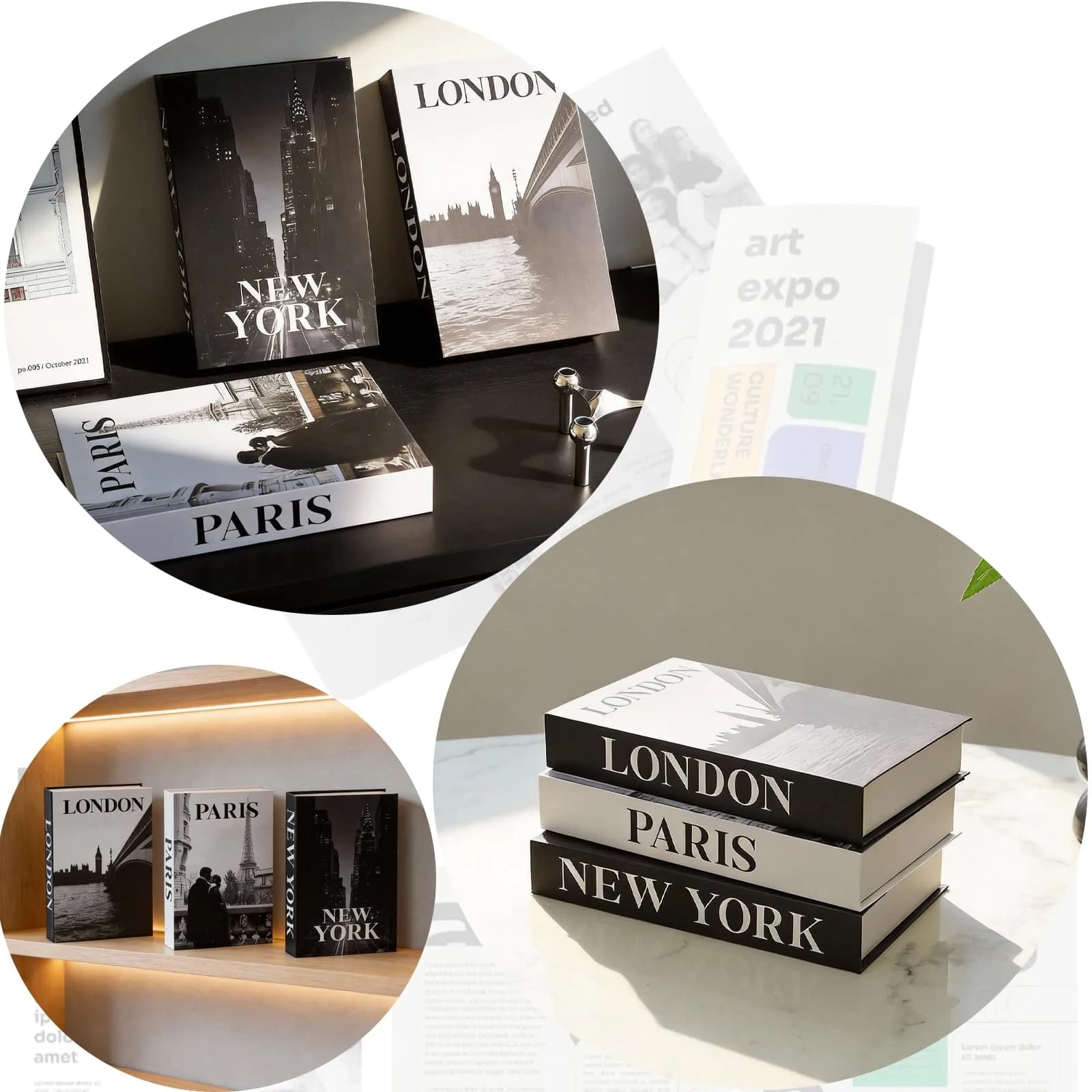 YOYMJBY Faux Decorative Books Set 3-Paris London Newyork Kiss | Aesthetic Home Decor for Coffee Tables & Shelves - view 6