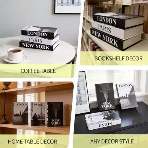 YOYMJBY Faux Decorative Books Set 3-Paris London Newyork Kiss | Aesthetic Home Decor for Coffee Tables & Shelves thumbnail 7