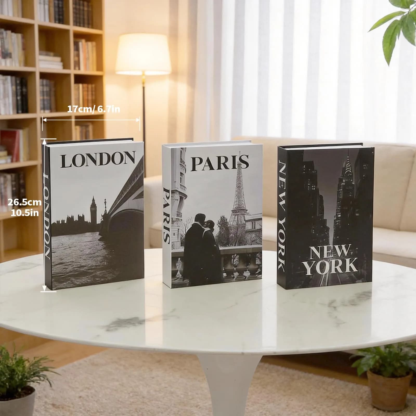 YOYMJBY Faux Decorative Books Set 3-Paris London Newyork Kiss | Aesthetic Home Decor for Coffee Tables & Shelves - view 8