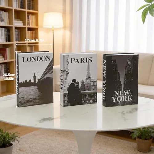 YOYMJBY Faux Decorative Books Set 3-Paris London Newyork Kiss | Aesthetic Home Decor for Coffee Tables & Shelves thumbnail 8