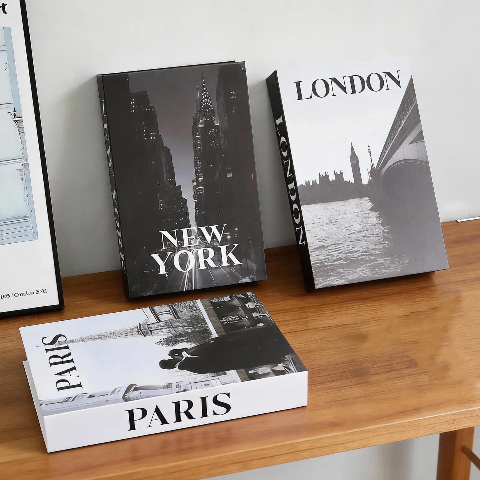 YOYMJBY Faux Decorative Books Set 3-Paris London Newyork Kiss | Aesthetic Home Decor for Coffee Tables & Shelves - view 3