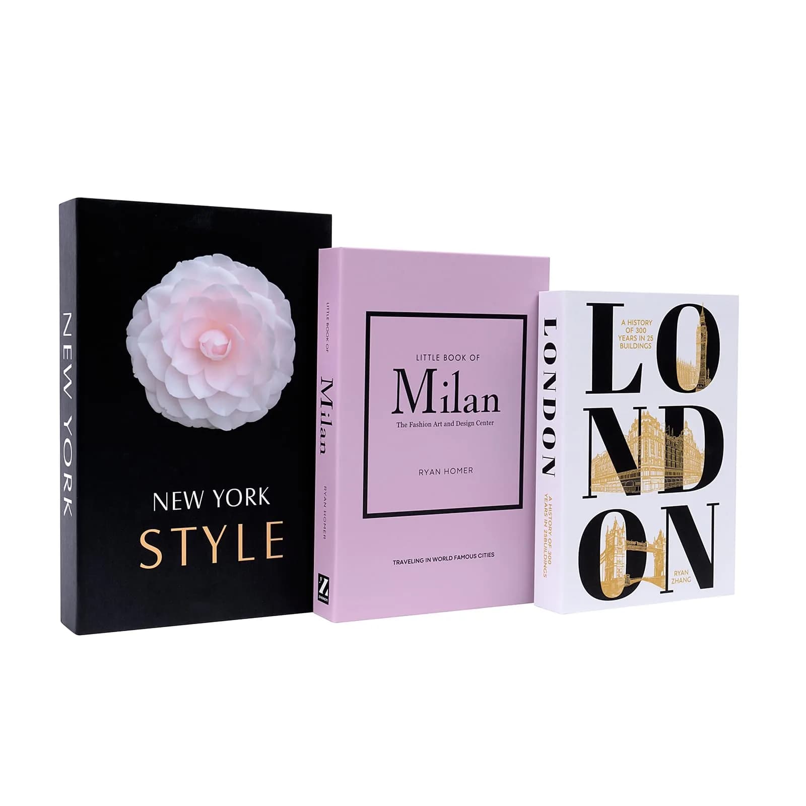 YOYMJBY Faux Decorative Books Set of 3 | Paris London New York Aesthetic Decor for Coffee Tables & Shelves — 3-mix-milannewyorklondon