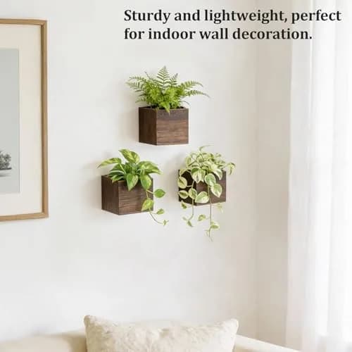 Dahey Small Wall Hanging Planters 3 Pack 4 Inch Wood Pot with Plastic Liner | Rustic Wall Decor for Indoor & Outdoor thumbnail 2
