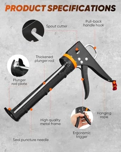 Saker Caulk Gun Kit, Manual Caulking Gun with 11-in-1 Caulking Tool Set, Silicone Sealant Finishing Tools, Grout Scrapers & Shapers with Masking Tape for Bathroom, Kitchen, Window & Home Repair | Heavy-Duty, Dripless, 10oz Cartridge thumbnail 4