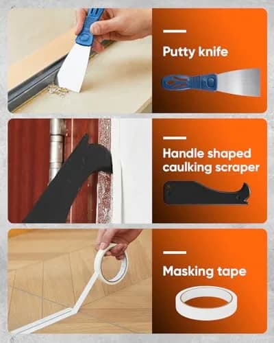 Saker Caulk Gun Kit, Manual Caulking Gun with 11-in-1 Caulking Tool Set, Silicone Sealant Finishing Tools, Grout Scrapers & Shapers with Masking Tape for Bathroom, Kitchen, Window & Home Repair | Heavy-Duty, Dripless, 10oz Cartridge thumbnail 5