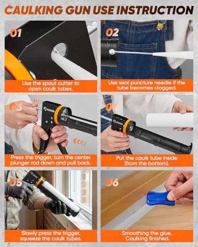 Saker Caulk Gun Kit, Manual Caulking Gun with 11-in-1 Caulking Tool Set, Silicone Sealant Finishing Tools, Grout Scrapers & Shapers with Masking Tape for Bathroom, Kitchen, Window & Home Repair | Heavy-Duty, Dripless, 10oz Cartridge thumbnail 8