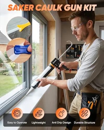 Saker Caulk Gun Kit, Manual Caulking Gun with 11-in-1 Caulking Tool Set, Silicone Sealant Finishing Tools, Grout Scrapers & Shapers with Masking Tape for Bathroom, Kitchen, Window & Home Repair | Heavy-Duty, Dripless, 10oz Cartridge thumbnail 2