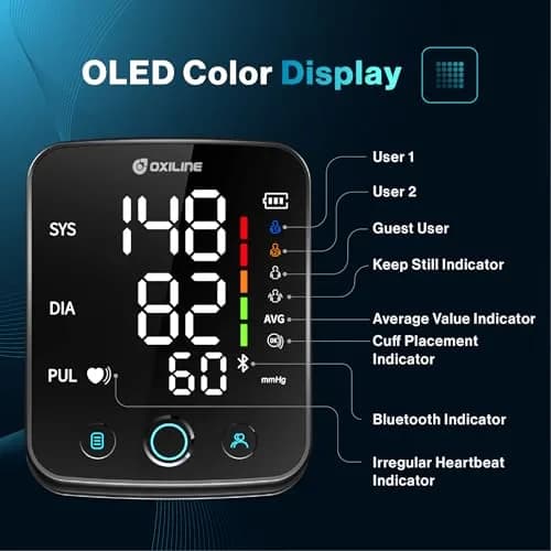 Oxiline Pressure XS Pro Bluetooth Blood Pressure Monitor, Upper Arm Cuff 22–42 cm, Accurate Digital Systolic/Diastolic, Large Display, Mobile App Compatible (1 Unit) thumbnail 5