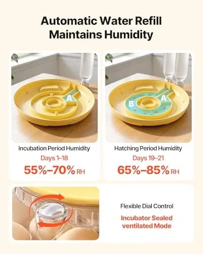 VEVOR 18-Egg Incubator Automatic Poultry Egg Turner with LED Candler | 360° Air Circulation & Humidity Control thumbnail 3