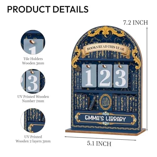 DINIZON Books Read This Year Counter Wooden Book Tracker 7 inch (17.78 cm) | Celebrate Your Reading Journey thumbnail 5