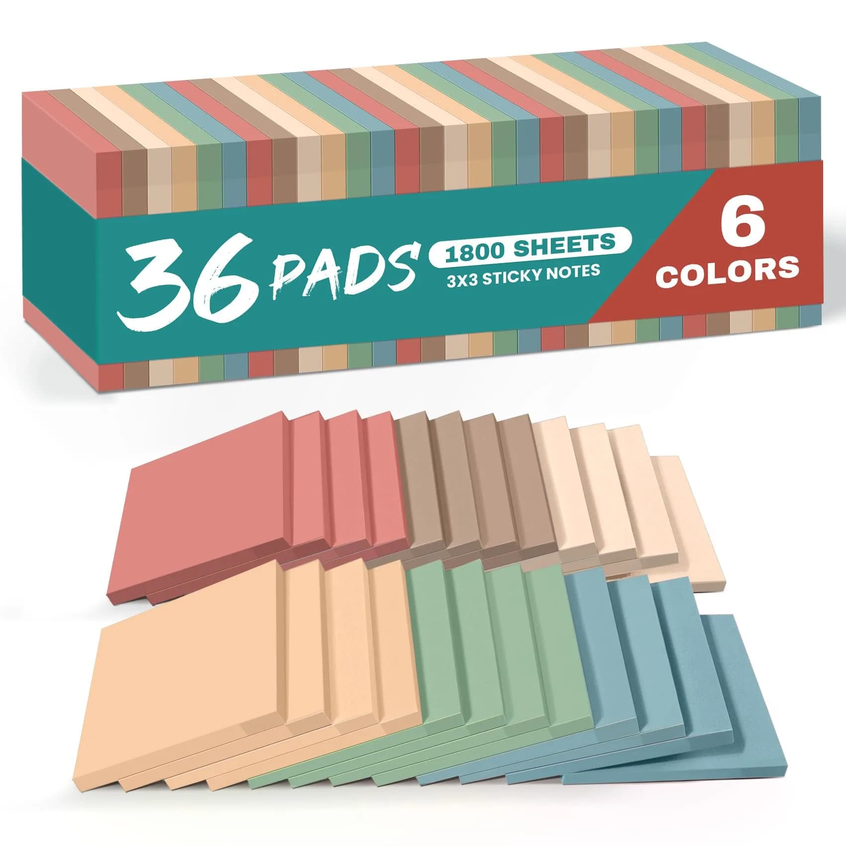 Taja Vintage Colors Sticky Notes 3x3 Inch (36 Pads) | Aesthetic Self-Stick Notes for Planning - main product image