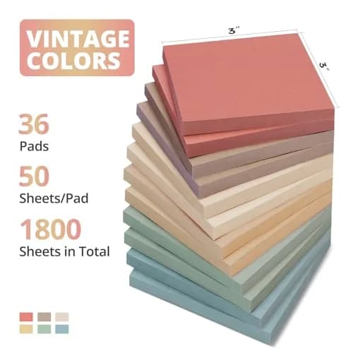 Taja Vintage Sticky Notes 3x3 Inch (7.6x7.6 cm) | 36 Pads Bulk Pack for Office, School, Home Organization thumbnail 2