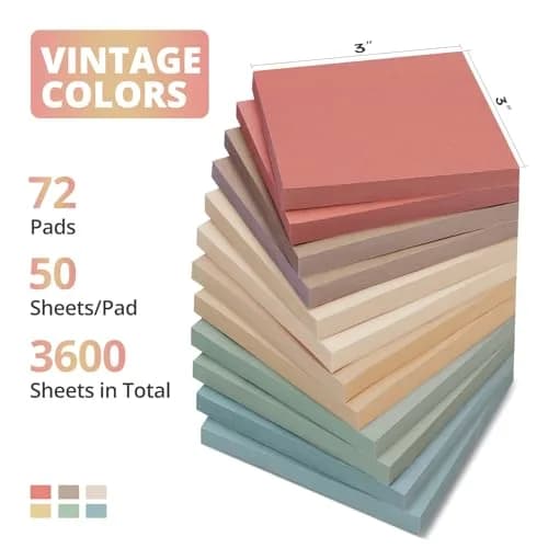 Taja Vintage Color Sticky Notes 72 Pads (7.6cm x 7.6cm / 3x3 Inch) | Bulk Pack for Office, School, Home thumbnail 2