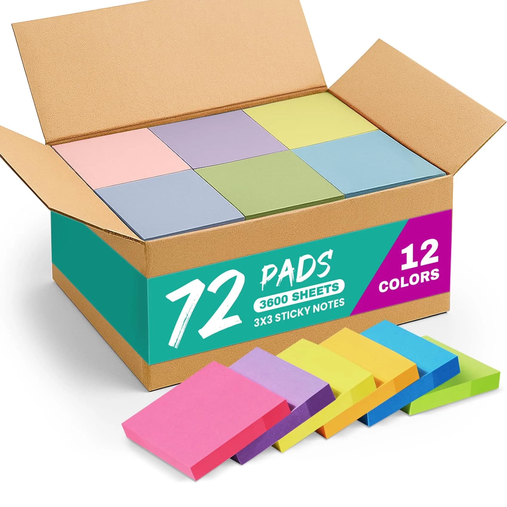Taja 72-Pad Sticky Notes 3x3 Inches Bright Colors | 3600 Notes Total - main product image