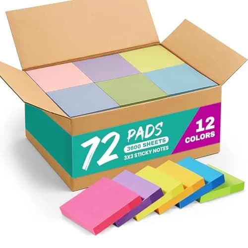 Taja 72-Pad Sticky Notes 3x3 Inches Bright Colors | 3600 Notes Total thumbnail 1