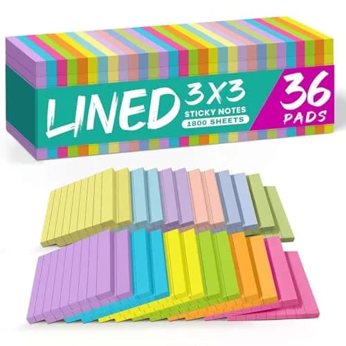 Taja Lined Sticky Notes 36 Pads, 7.62 cm (3 x 3 Inches), 50 Sheets/Pad | Bright Color for Office & Study thumbnail 1