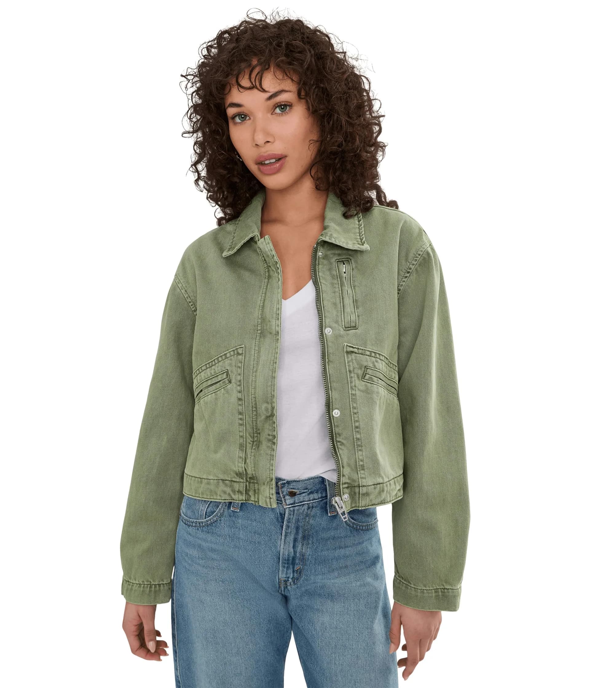 BLANKNYC Vibe Check Jacket Green X-Small | Women's Twill Coat with Zipper & Pockets — Green