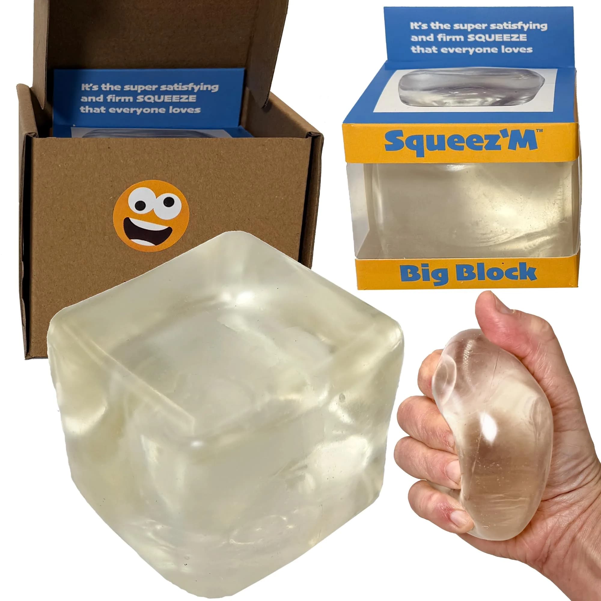 Squeez'M Big Block Squeeze Cube – 35% Larger Sensory Fidget Toy, ASTM Certified 3+ (Extra Large, Glass) - main product image