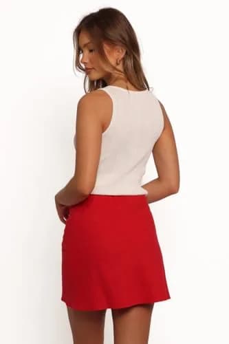 SKIRT Sonni Linen Mini Skirt - Red XL | Breezy, Light Cotton, Flattering Fit thumbnail 3