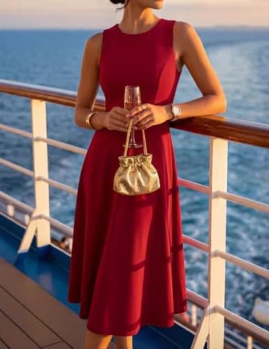 ZESICA Women's Sleeveless Flowy A Line Wedding Guest Midi Dress Red S | Elegant Summer Midi Dress thumbnail 3