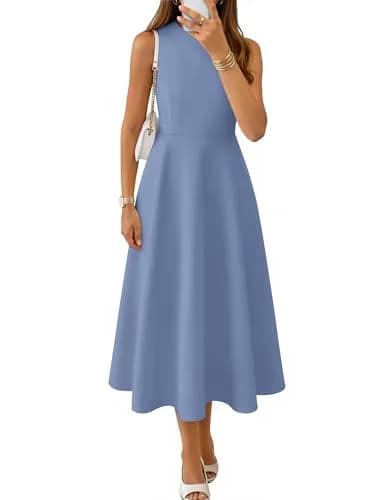 ZESICA Women's Sleeveless Flowy A Line Wedding Guest Midi Dress Dusty Blue | Elegant Summer Midi Dress for Women thumbnail 1