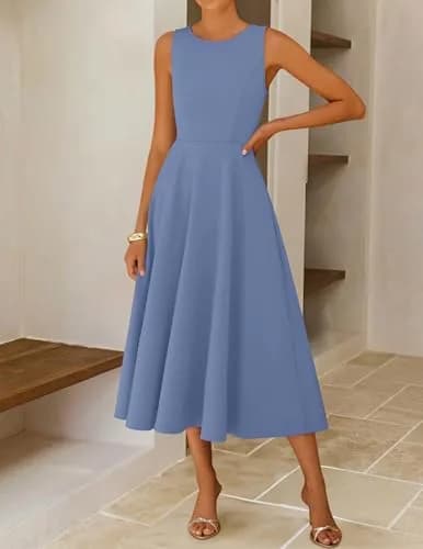 ZESICA Women's Sleeveless Flowy A Line Wedding Guest Midi Dress Dusty Blue | Elegant Summer Midi Dress for Women thumbnail 4