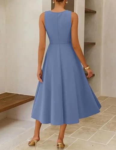 ZESICA Women's Sleeveless Flowy A Line Wedding Guest Midi Dress Dusty Blue | Elegant Summer Midi Dress for Women thumbnail 5