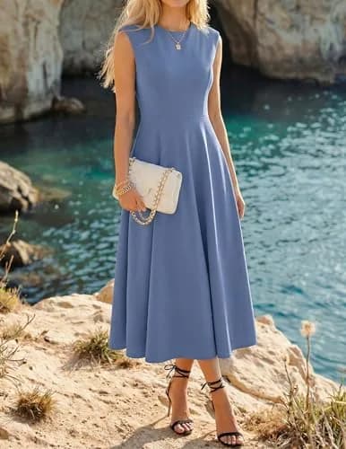 ZESICA Women's Sleeveless Flowy A Line Wedding Guest Midi Dress Dusty Blue | Elegant Summer Midi Dress for Women thumbnail 6