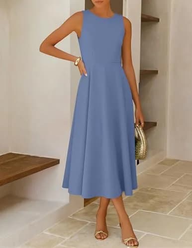 ZESICA Women's Sleeveless Flowy A Line Wedding Guest Midi Dress Dusty Blue | Elegant Summer Midi Dress for Women thumbnail 7