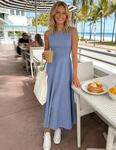 ZESICA Women's Sleeveless Flowy A Line Wedding Guest Midi Dress Dusty Blue | Elegant Summer Midi Dress for Women thumbnail 2