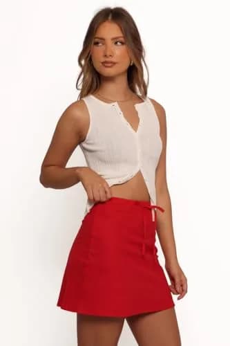 SKIRT Sonni Linen Mini Skirt - Red L | Breezy, Light Cotton, Flattering A-line Fit thumbnail 2