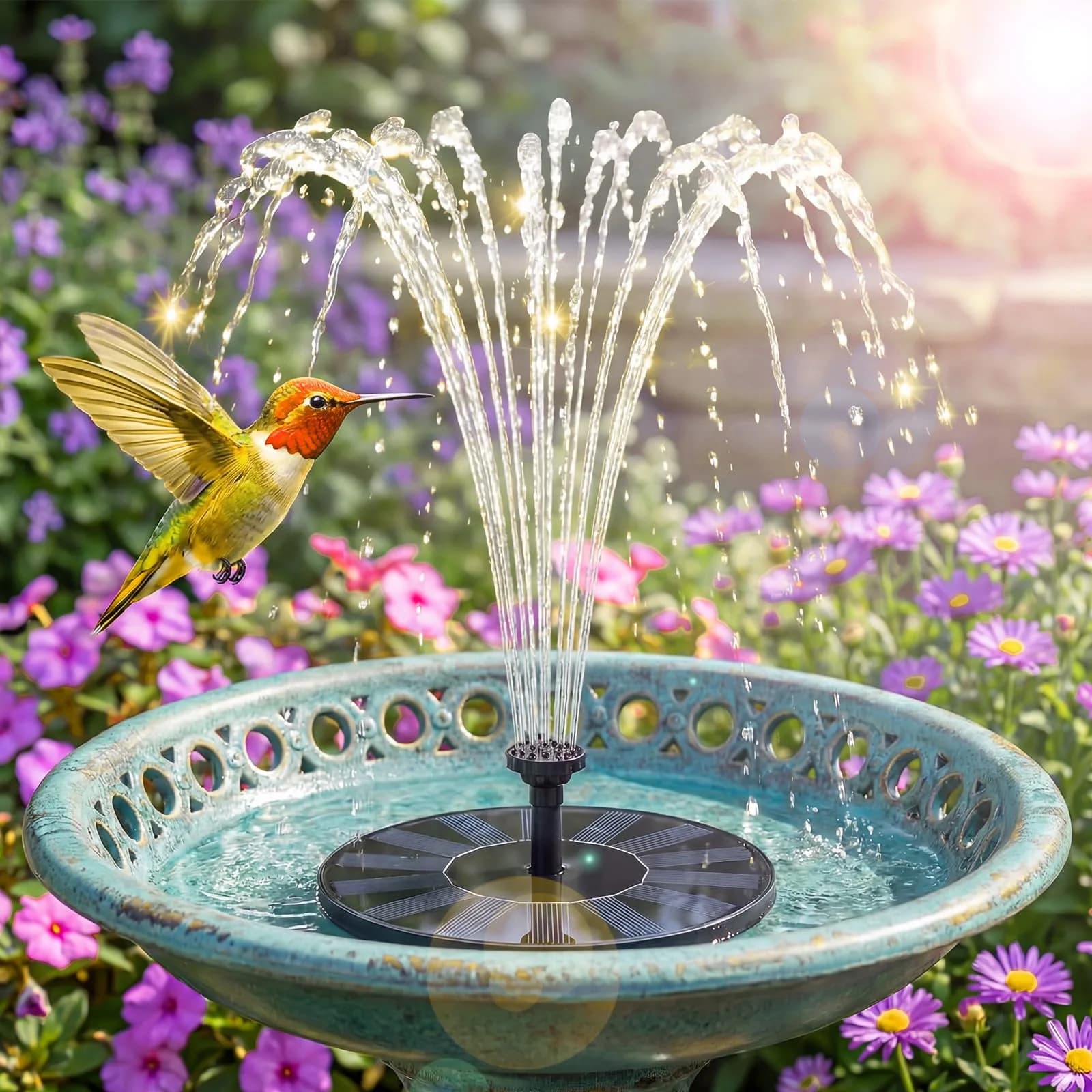 AISITIN Solar Fountain Pump for Bird Bath with 4 Fixer & 6 Nozzles | 1.5W Solar Powered Water Feature - view 5