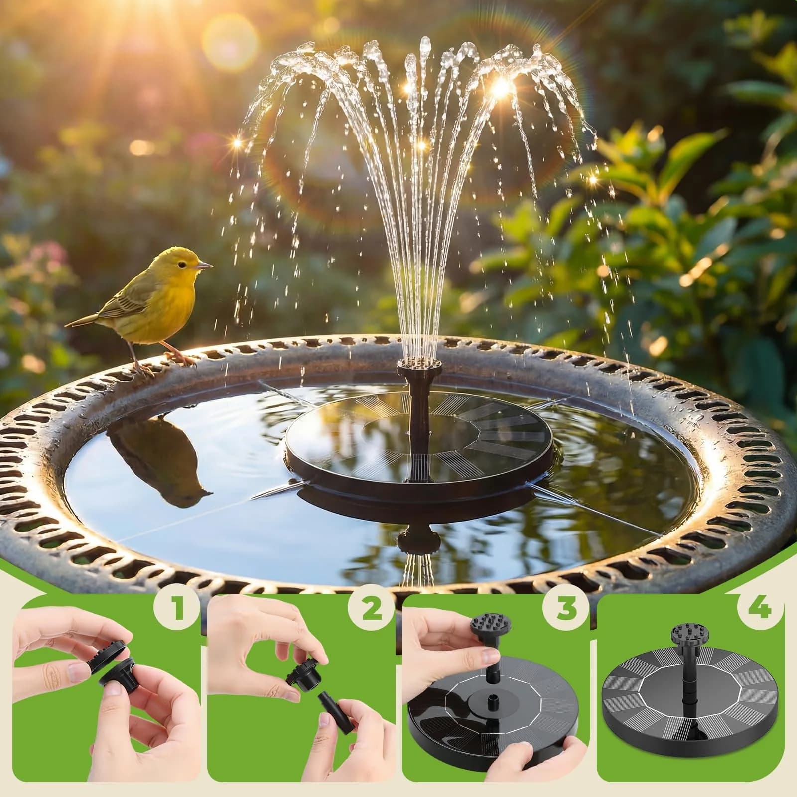 AISITIN Solar Fountain Pump for Bird Bath with 4 Fixer & 6 Nozzles | 1.5W Solar Powered Water Feature - view 7