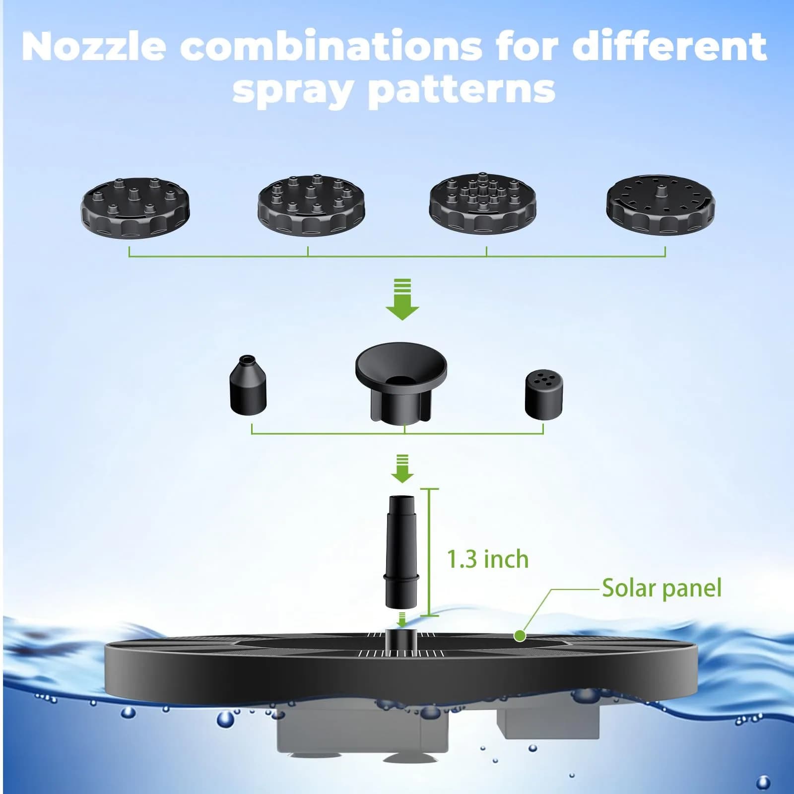 AISITIN Solar Fountain Pump for Bird Bath with 4 Fixer & 6 Nozzles | 1.5W Solar Powered Water Feature - view 9