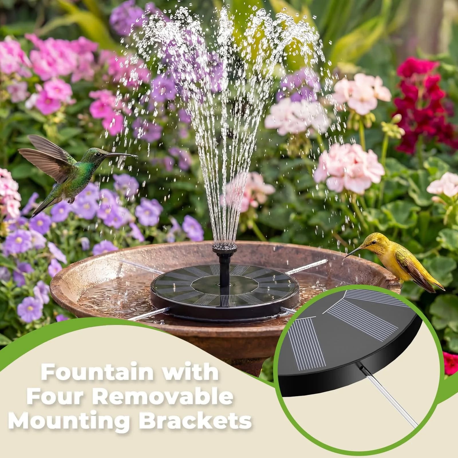 AISITIN Solar Fountain Pump for Bird Bath with 4 Fixer & 6 Nozzles | 1.5W Solar Powered Water Feature - view 2