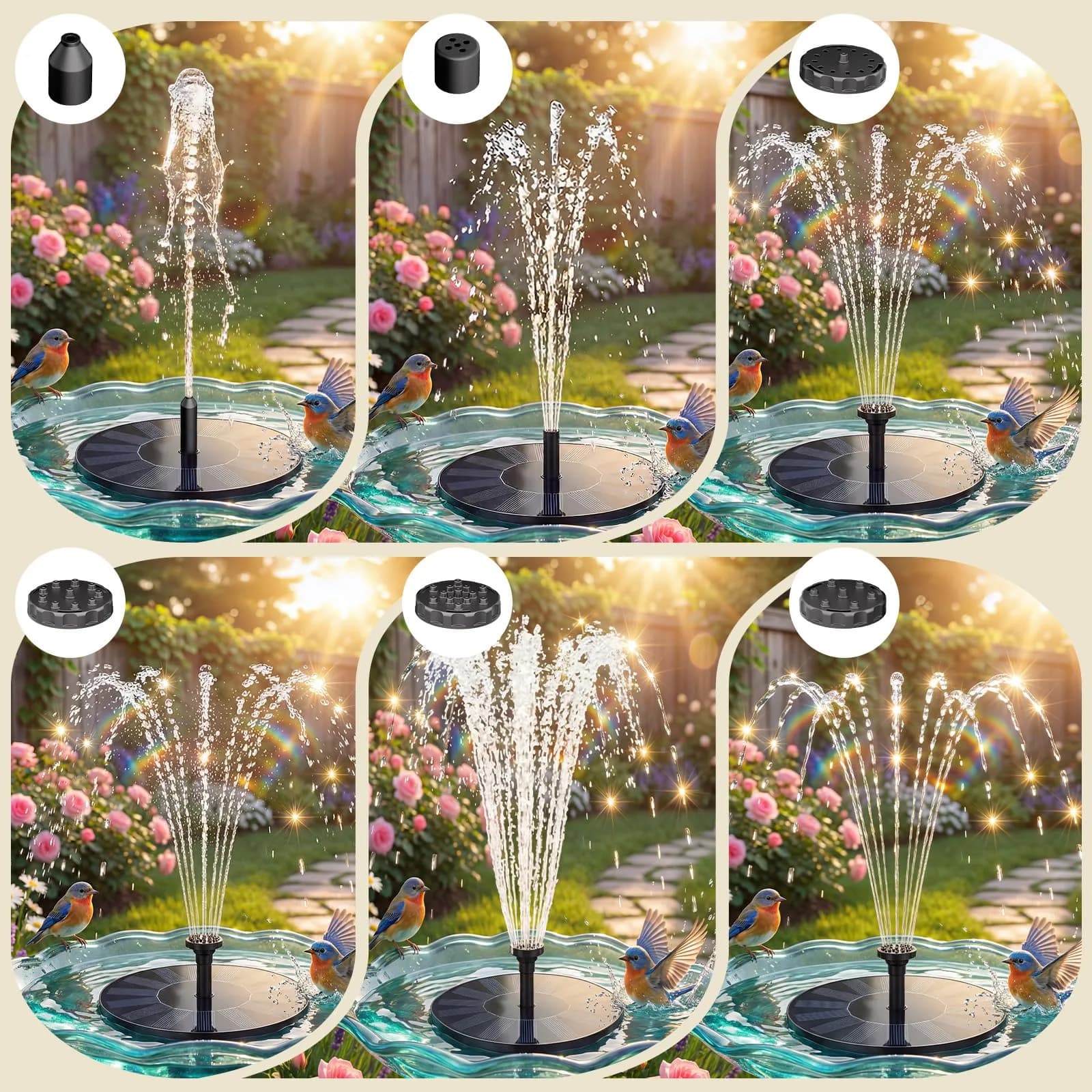 AISITIN Solar Fountain Pump for Bird Bath with 4 Fixer & 6 Nozzles | 1.5W Solar Powered Water Feature - view 3