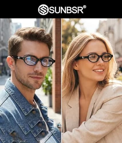 SUNBSR Retro Small Oval Blue Light Glasses for Women Men (Black) | 99% Blue Light & UV Block | Classic Style thumbnail 4