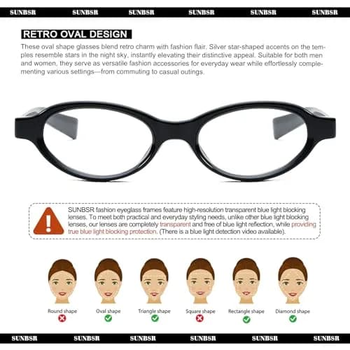 SUNBSR Retro Small Oval Blue Light Glasses for Women Men (Black) | 99% Blue Light & UV Block | Classic Style thumbnail 6