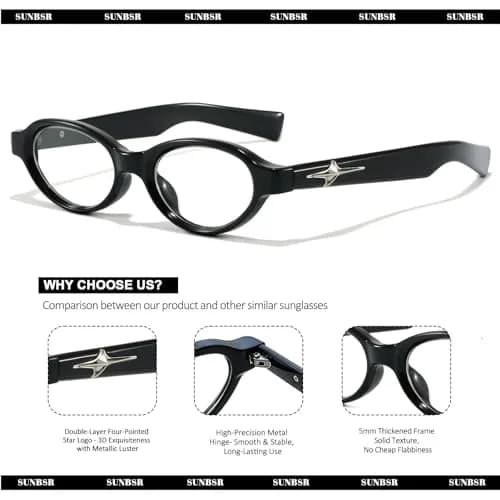 SUNBSR Retro Small Oval Blue Light Glasses for Women Men (Black) | 99% Blue Light & UV Block | Classic Style thumbnail 7