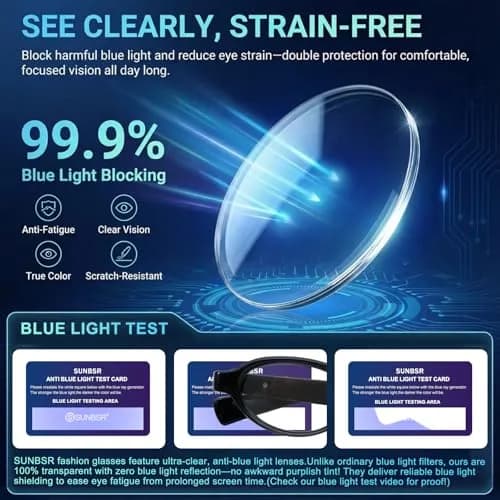SUNBSR Retro Small Oval Blue Light Glasses for Women Men (Black) | 99% Blue Light & UV Block | Classic Style thumbnail 8