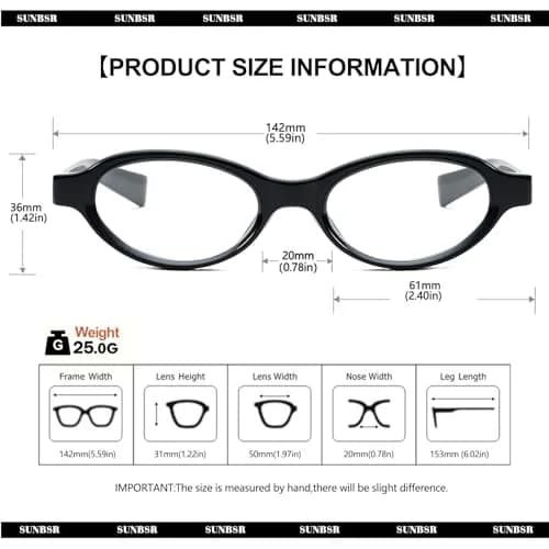 SUNBSR Retro Small Oval Blue Light Glasses for Women Men (Black) | 99% Blue Light & UV Block | Classic Style thumbnail 9