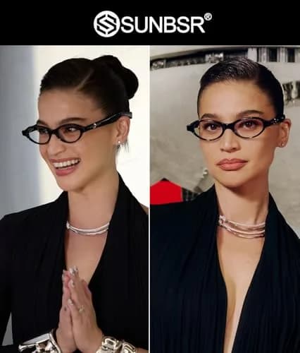 SUNBSR Retro Small Oval Blue Light Glasses for Women Men (Black) | 99% Blue Light & UV Block | Classic Style thumbnail 2