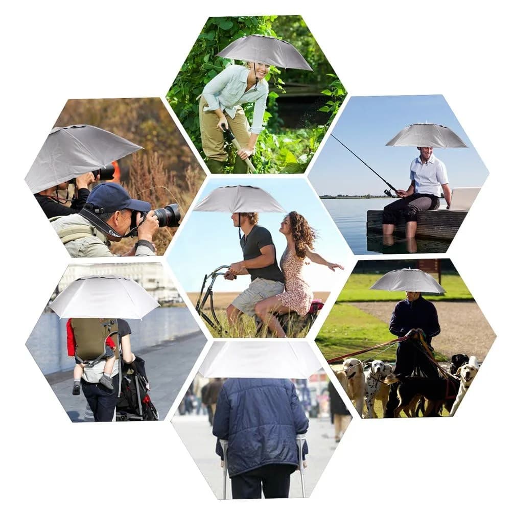 Luwint 10-Pack Silver-Camouflage Umbrella Hat, 36" Hands-Free Sun & Rain Protection - view 4