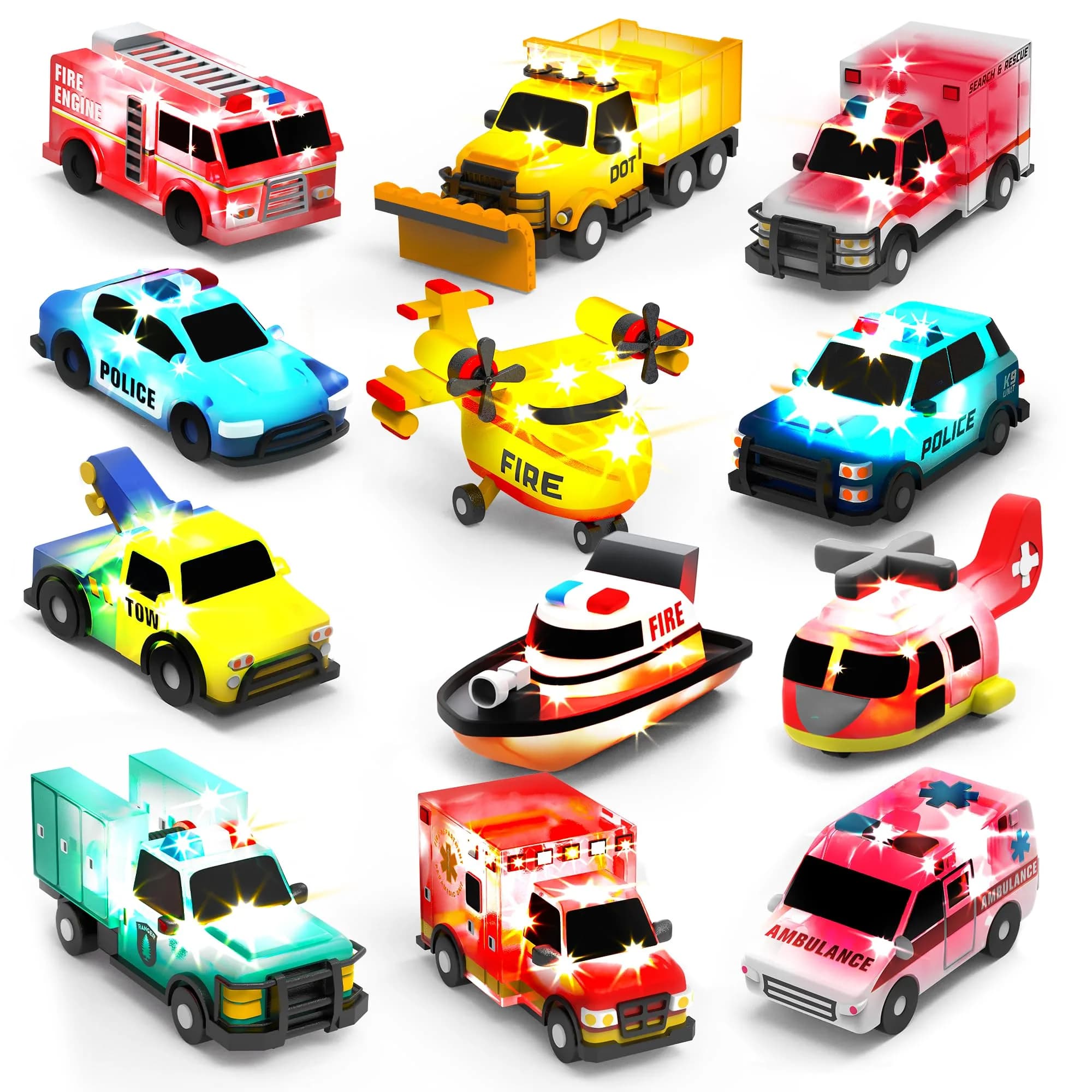 Tub Works Emergency Cars Light Up Bath Toys 12 Pack | Water-Activated Sensory Fun for Toddlers - main product image