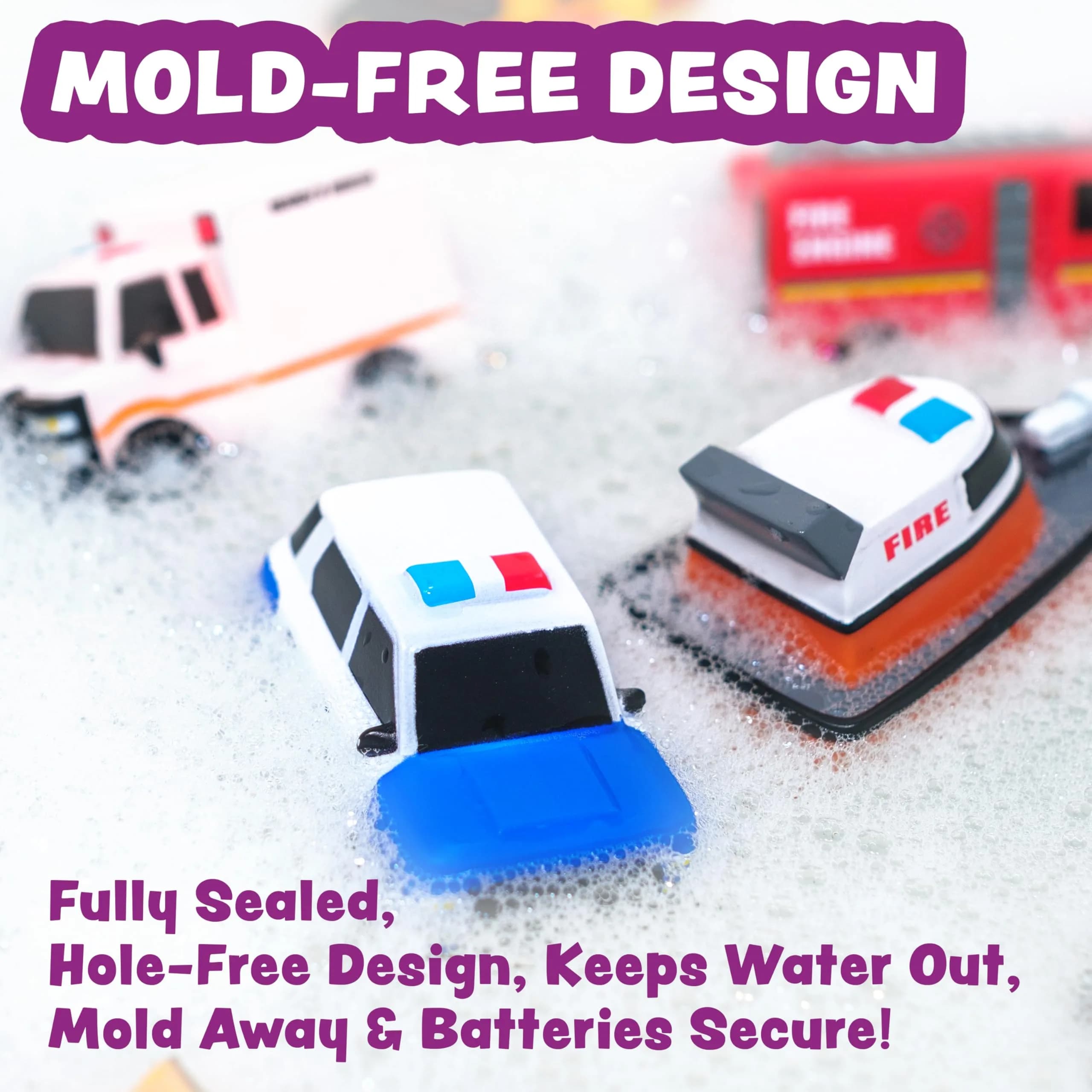 Tub Works Emergency Cars Light Up Bath Toys 12 Pack | Water-Activated Sensory Fun for Toddlers - view 6