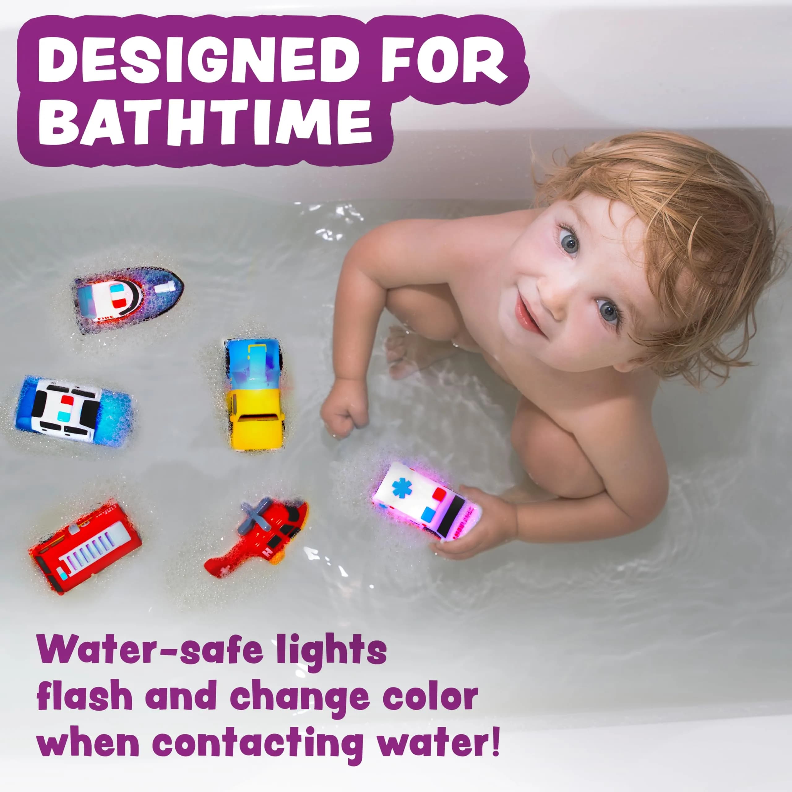 Tub Works Emergency Cars Light Up Bath Toys 12 Pack | Water-Activated Sensory Fun for Toddlers - view 2