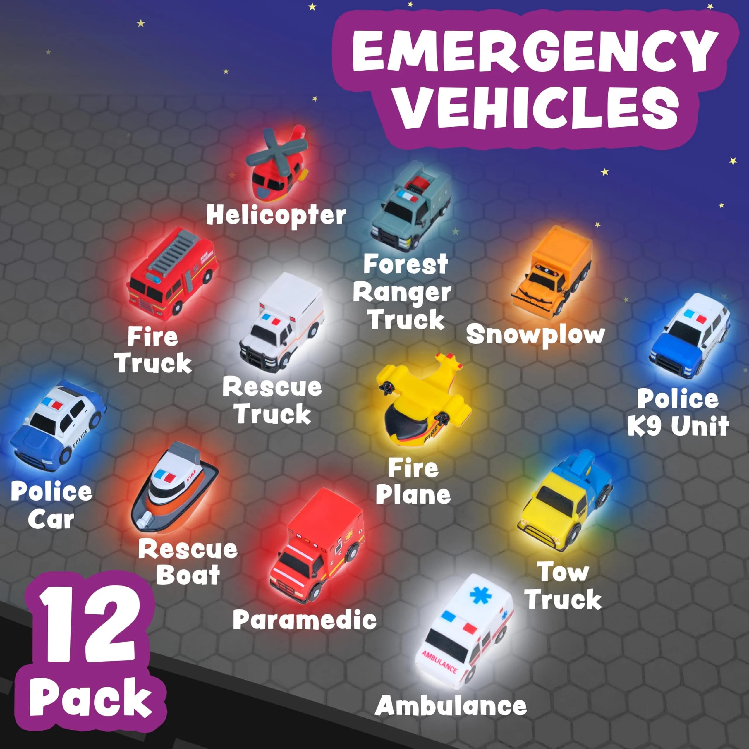 Tub Works Emergency Cars Light Up Bath Toys 12 Pack | Water-Activated Sensory Fun for Toddlers - view 3