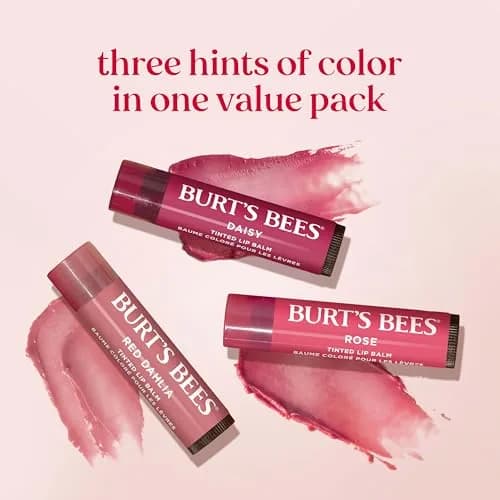 Burt's Bees Tinted Lip Balm Value Pack, Red Dahlia, Daisy & Rose, 0.45 oz (3 Tubes) | 8-Hour Moisture & Hint of Color thumbnail 8
